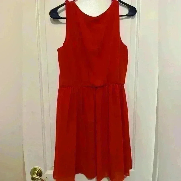 Women's Sleeveless Scoop Neck Mini Party Fit Flare Dress Polyester Red - - Picture 2 of 3